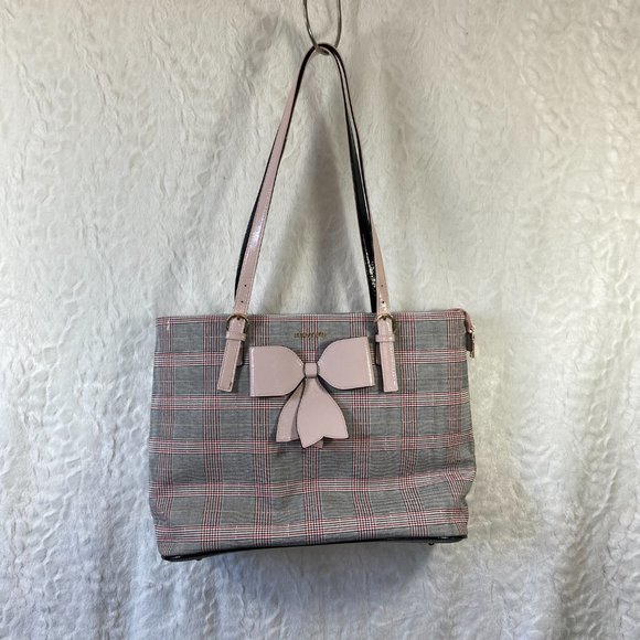 MOSISO  plaid Tote laptop bag carry all  houndstooth large Pink bow, stylish - Picture 9 of 14